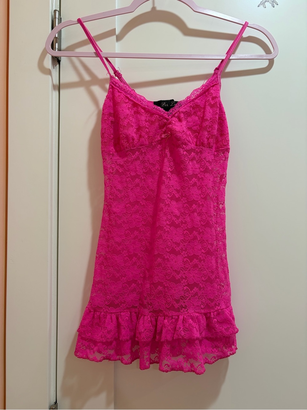 Bright Pink Lace Chemise Slip with Ruffle Hem